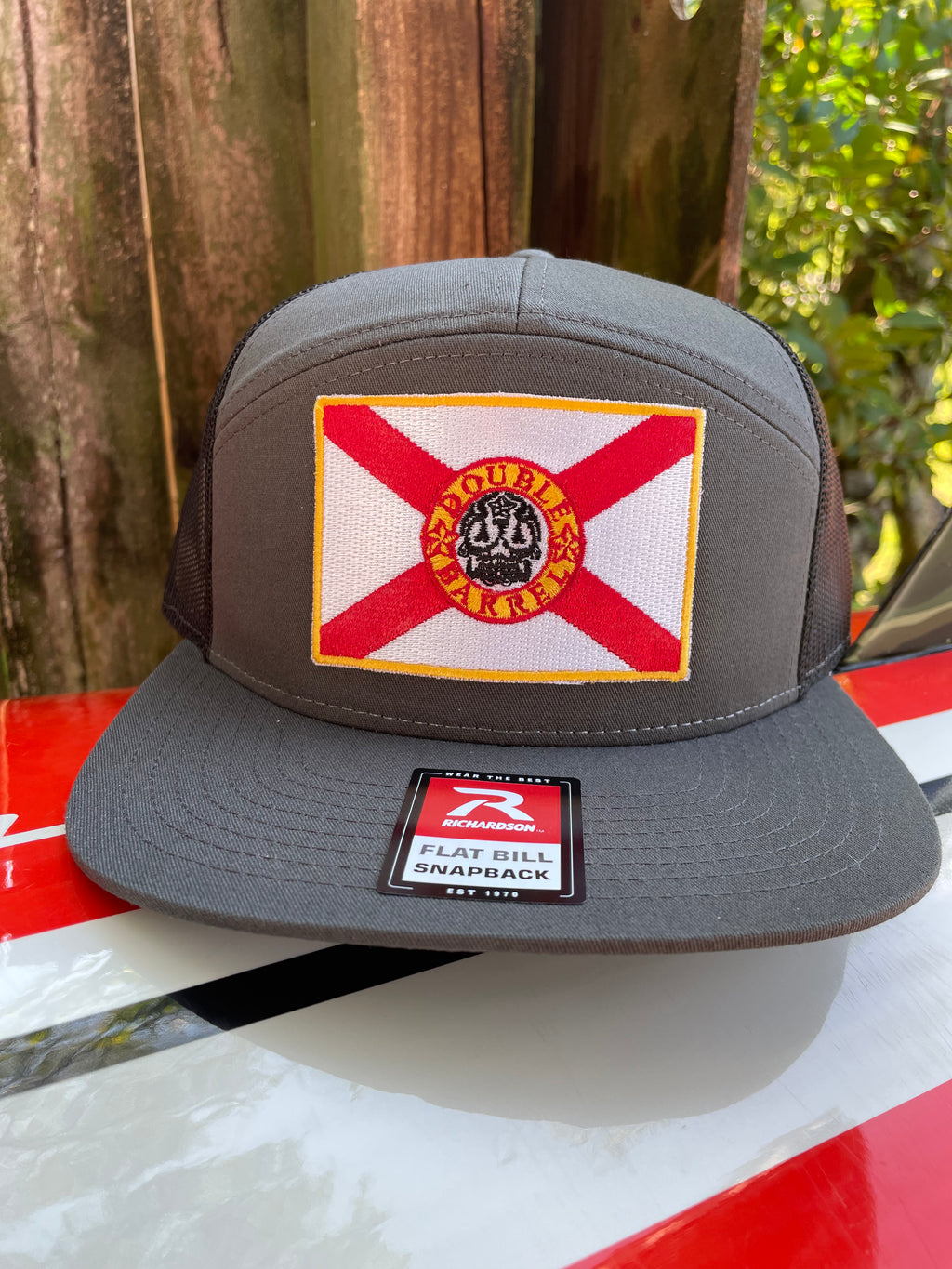 Double Barrel 7 Panel /Florida Flag / Flatbill Snapback Hat GRAY